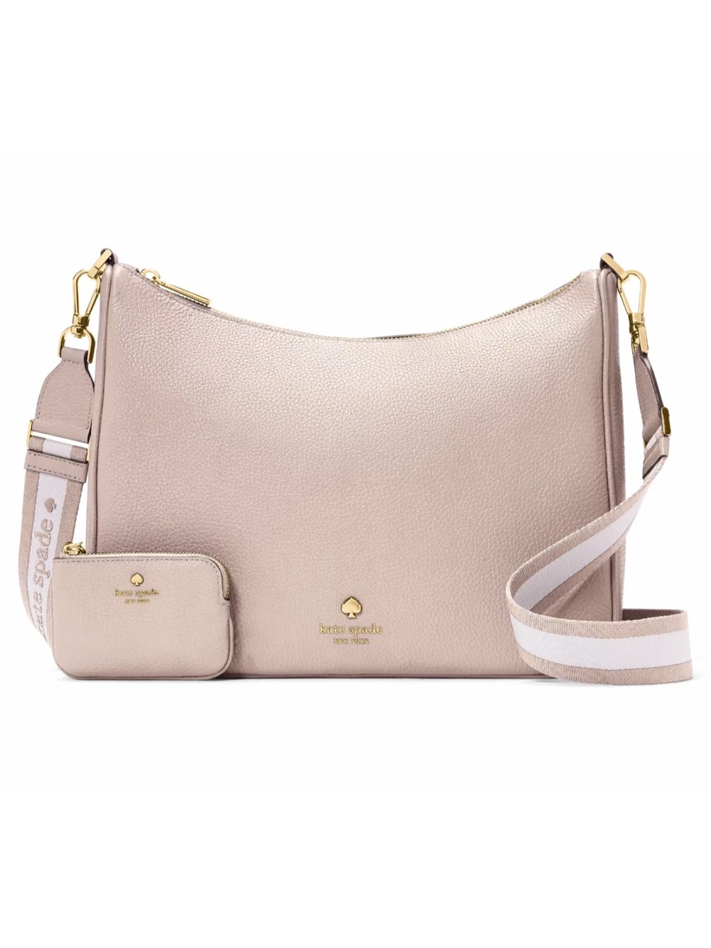 New Kate Spade Emma Large Crossbody Pebbled Leather Cozy Grey